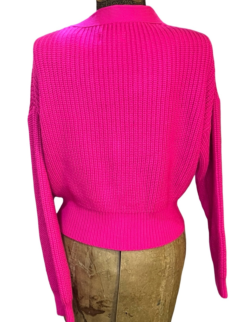 Anthropologie Maeve Hot Pink Chunky Knit Cropped Cardigan Sweater - Picture 6 of 11